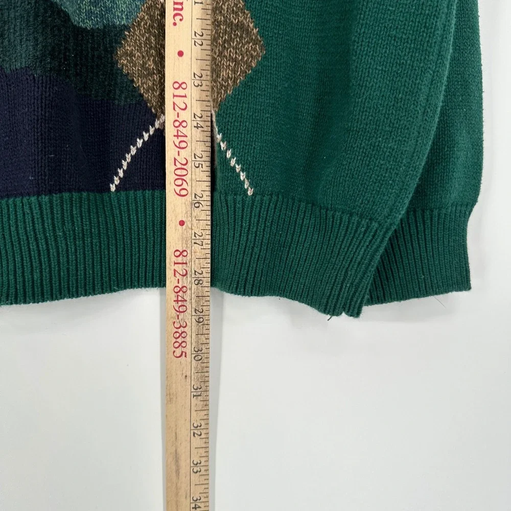 Vintage 90s Cotton Traders Golf Intarsia Argyle Grandpa Sweater Green Mens M